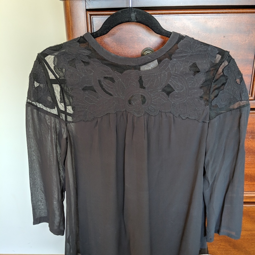 Vanessa Virgina Anthropologie Sheer Black Top Size 0